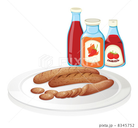 A plate of sausage with ketchups A plate of sausage with ketchups 8345752