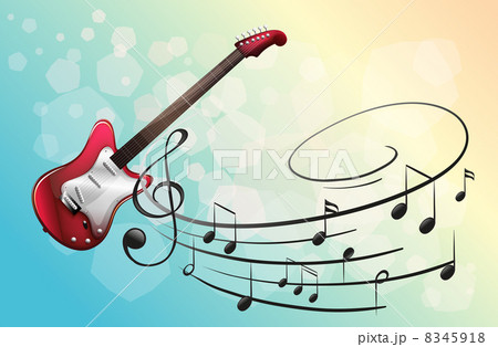 A red electric guitar with musical notes 8345918