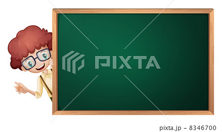 a boy and a green board 8346700