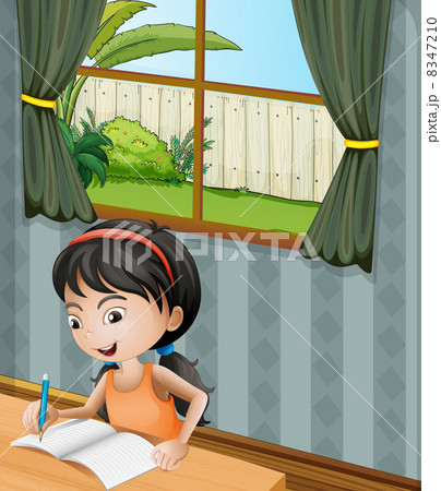 A girl with a headband writing A girl with a headband writing 8347210