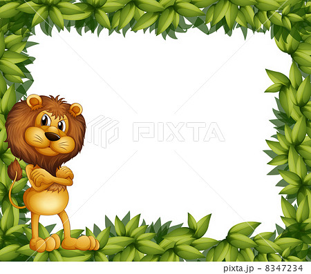 A lion at the left side of a leafy frame A lion at the left side of a leafy frame 8347234