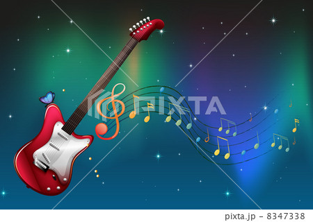 A red guitar with musical notes 8347338