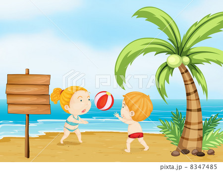 Two children playing volleyball Two children playing volleyball 8347485