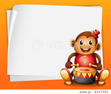 An empty sheet of paper with a musical monkey 8347503