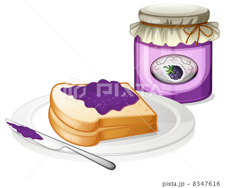 A slice bread and a bottle of grape jam A slice bread and a bottle of grape jam 8347616