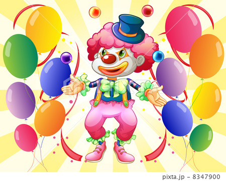 A dozen of colorful balloons with a clown 8347900