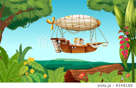 An airship flying with two young girls An airship flying with two young girls 8348188
