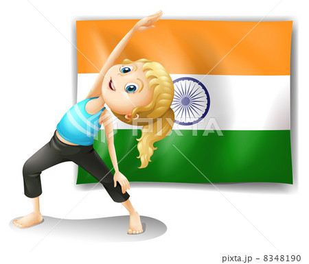 A girl exercising in front of the flag of India A girl exercising in front of the flag of India 8348190