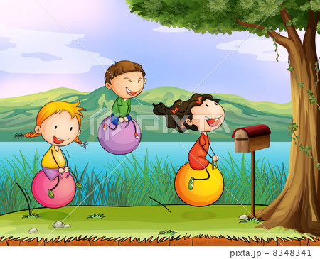 Kids playing near a wooden mailbox 8348341