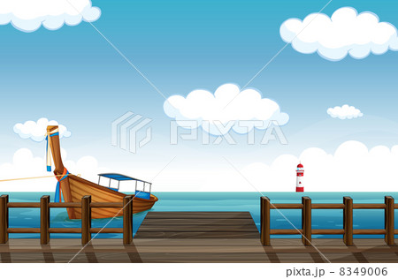 A docked boat and lighthouse A docked boat and lighthouse 8349006