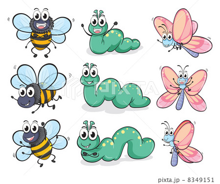 A caterpillar, a butterfly and a bee 8349151
