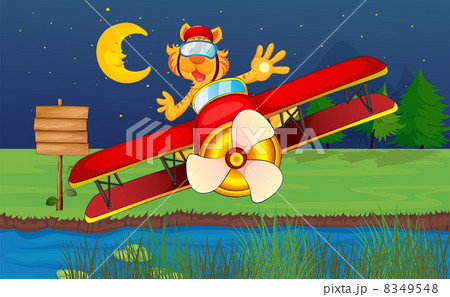 A tiger riding in a red plane 8349548