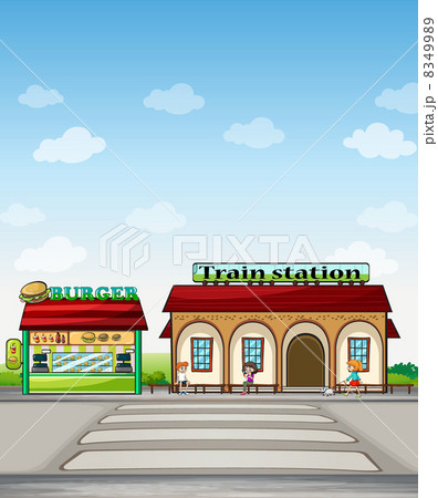 A burger junction and a train station A burger junction and a train station 8349989