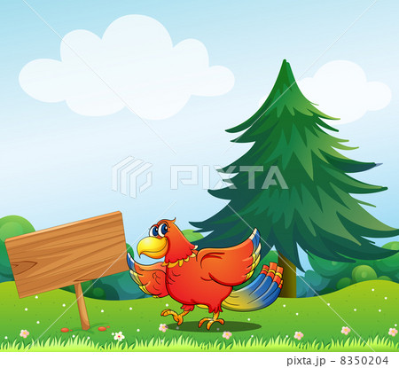 A chicken beside an empty wooden signboard A chicken beside an empty wooden signboard 8350204