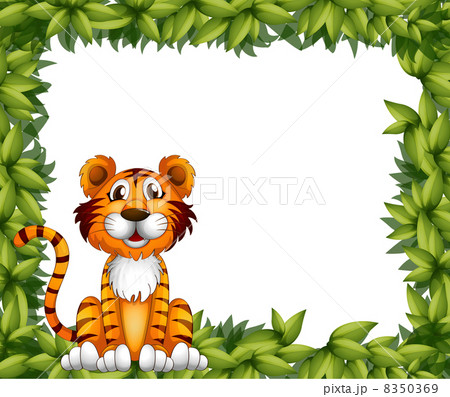 A tiger sitting in a leafy frame A tiger sitting in a leafy frame 8350369