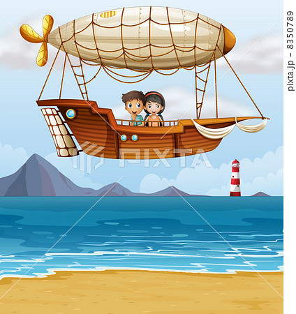A boy and a girl riding an airship 8350789