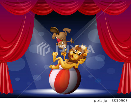 A lion and a beaver performing at the stage A lion and a beaver performing at the stage 8350903