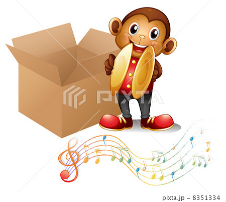 A monkey with cymbals beside a box with musical notes A monkey with cymbals beside a box with musical notes 8351334