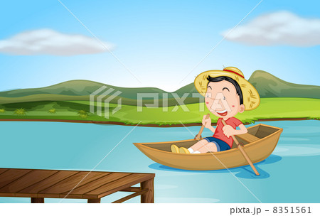 A boy rowing a boat 8351561