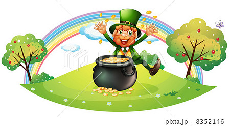 A pot full of coins in front of an old man A pot full of coins in front of an old man 8352146