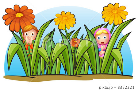 Two little girls hiding 8352221