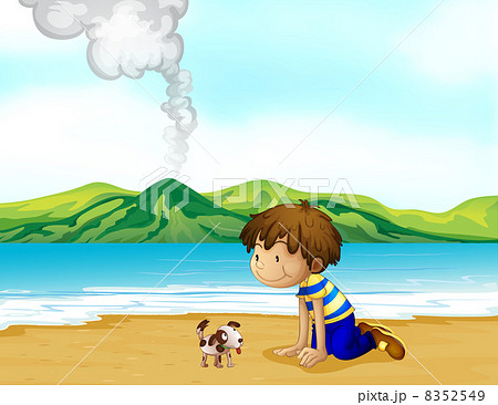 A little boy and his pet at the beach 8352549