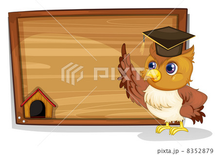 An owl wearing a graduation cap beside a wooden board An owl wearing a graduation cap beside a wooden board 8352879