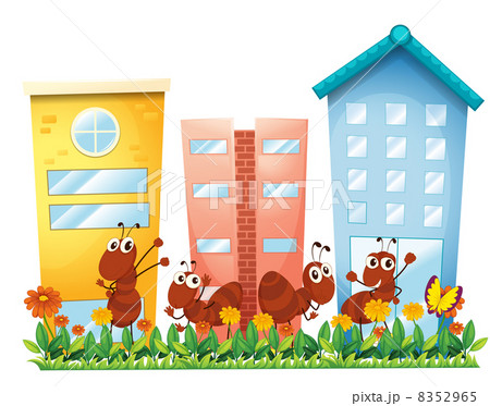 Ants at the garden in front of the high buildings 8352965