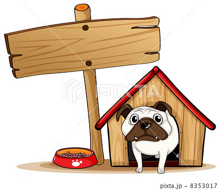 A signboard beside a doghouse with a dog A signboard beside a doghouse with a dog 8353017