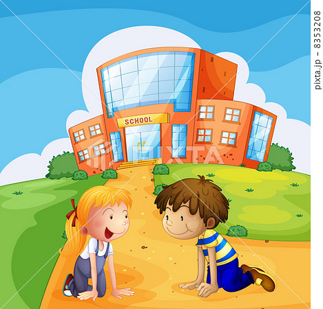 Two kids in front of the school 8353208