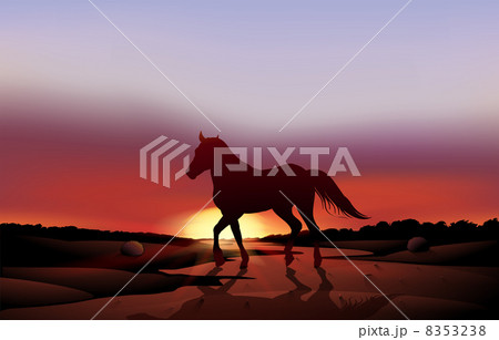 A sunset at the desert with a horse 8353238
