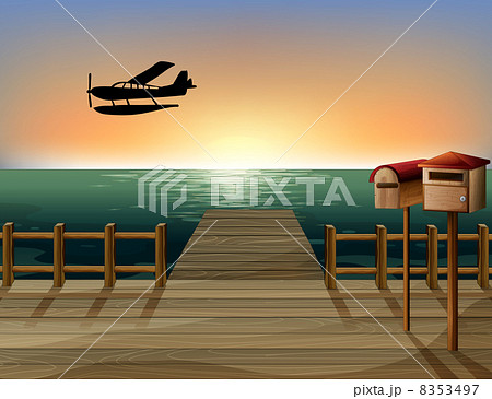 A sunset at the port with two wooden mailboxes A sunset at the port with two wooden mailboxes 8353497