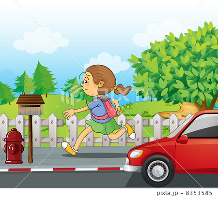 A girl running in the street 8353585