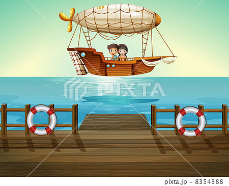 A girl and a boy inside the aircraft near the seaport A girl and a boy inside the aircraft near the seaport 8354388