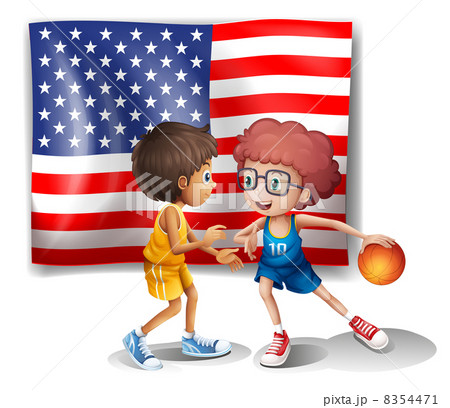 The USA flag and the two basketball players 8354471