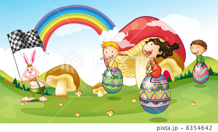A bunny and kids with easter eggs A bunny and kids with easter eggs 8354642