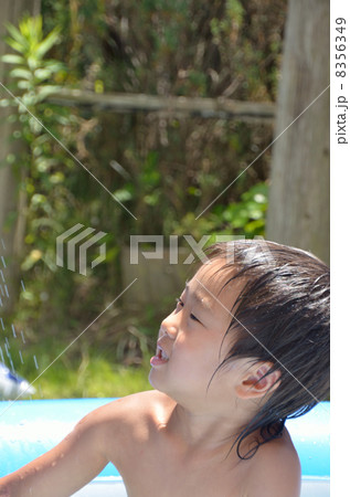 お庭でプール遊びをする子供 8356349