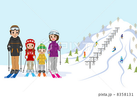 ゲレンデ 4人家族 スキーのイラスト素材 8358131 Pixta