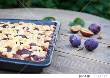 Fresh baked plum cake 8377657