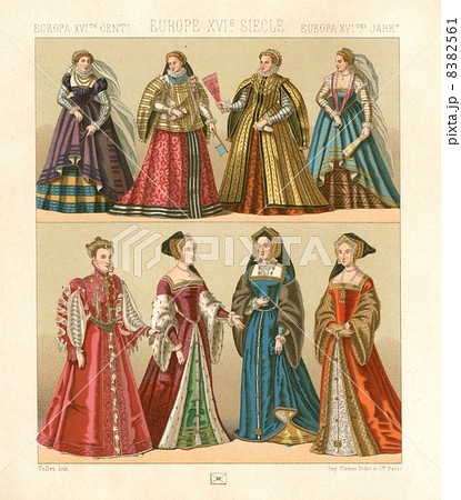 アンティーク イラスト 16世紀ヨーロッパのドレス の写真素材 561
