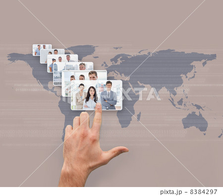 Hand selecting interface showing business people 8384297
