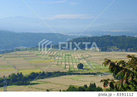 山本山高原からみる越後の山並みと田園風景 8391112