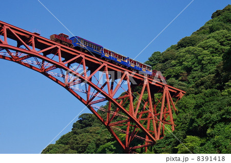 高い鉄橋を渡るトロッコ列車 8391418