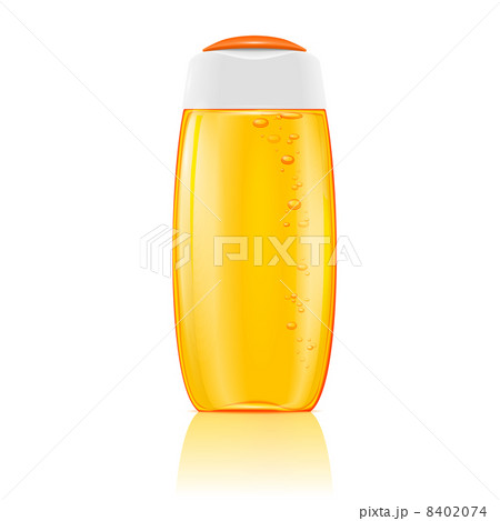 Yellow shampoo bottle with bubbles. 8402074