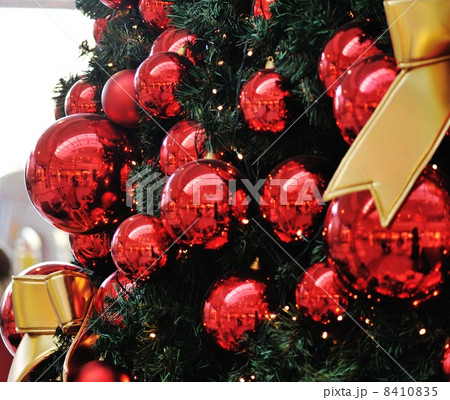 Christmas background with various of gifts and green fir tree 8410835