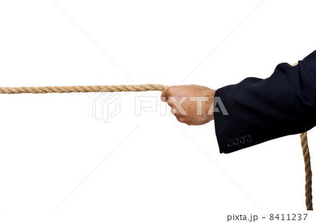 Business man pulling a rope isolated on white background in studio 8411237