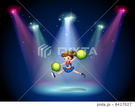 A cheerleader jumping on the stage with spotlights 8417027