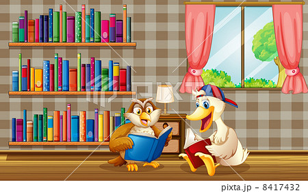 An owl and a duck reading inside the house An owl and a duck reading inside the house 8417432