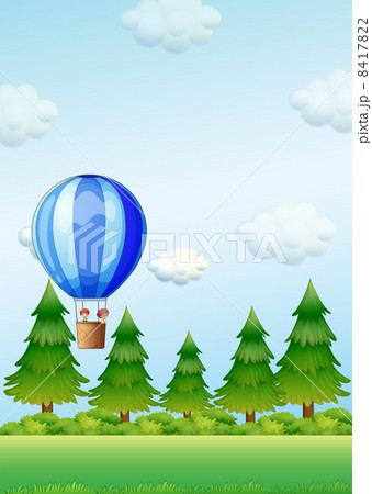Two kids riding in an air balloon 8417822