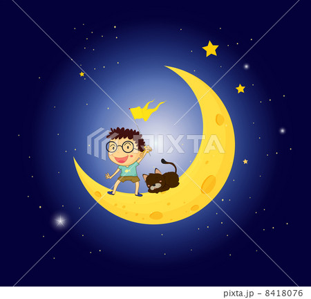 A boy and his pet at the moon 8418076